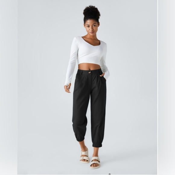 NWT Mid Rise Button Zipper Side Pocket Casual Cotton Joggers Black Size S - Picture 1 of 15
